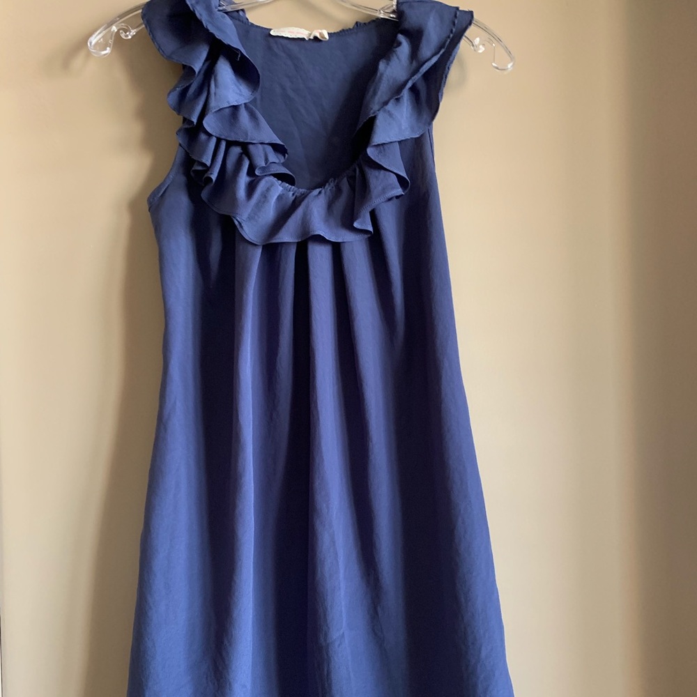 Blue ruffled short-sleeved dress